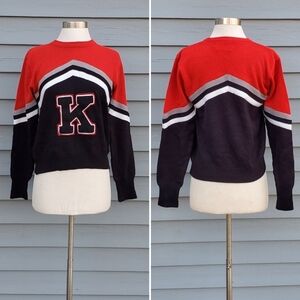 Vintage 80s Cheerleader Cheerleading K Initial Kappa Sporty Pullover Sweater Md
